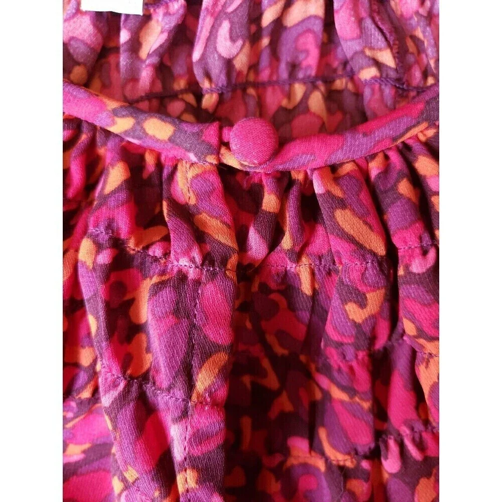 LOFT Ann Taylor Blouse Size XS Red Abstract Keyhole 3/4 Length Elastic Sleeve